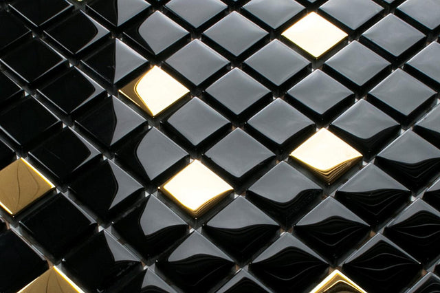 Mosaico in vetro su rete per bagno o cucina 30 x 30 cm - Nero gold