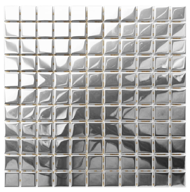 Mosaico in vetro su rete per bagno o cucina 30 cm x 30 cm - Argento puro