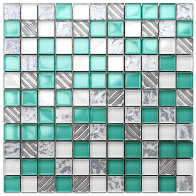 Mosaico in vetro su rete per bagno o cucina 30 cm x 30 cm - Cool mint