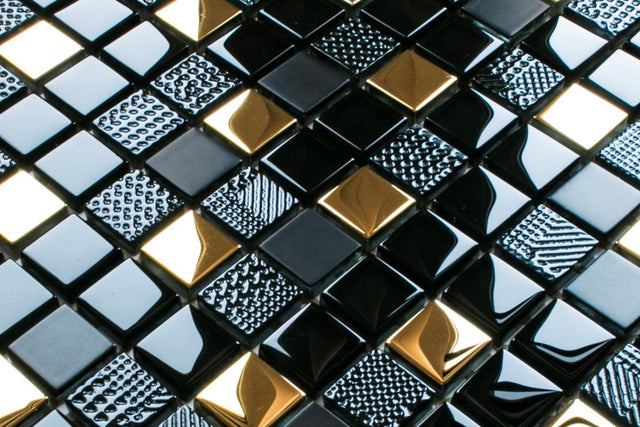 Mosaico su rete in vetro per bagno o cucina 30 cm x 30 cm - Volcano Gold