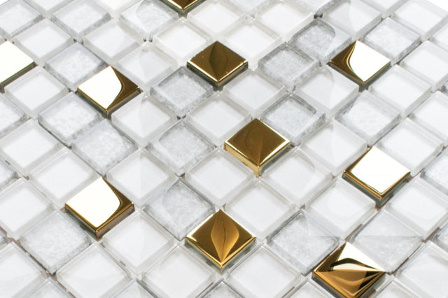 Mosaico in vetro su rete per bagno o cucina 30 x 30 cm - Frozen gold