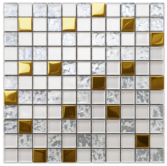 Mosaico in vetro su rete per bagno o cucina 30 x 30 cm - Frozen gold