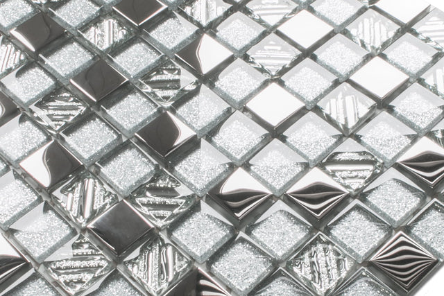 Mosaico in vetro su rete per bagno o cucina 30 cm x 30 cm - Silver energy