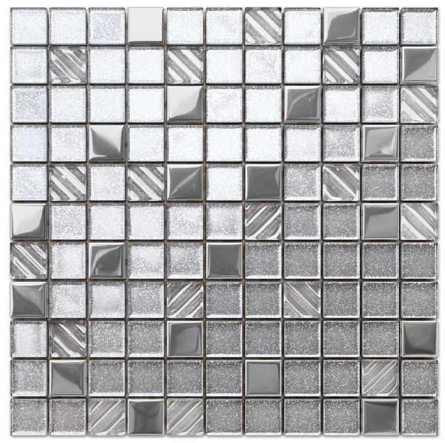 Glass mosaic on mesh for bathroom or kitchen 30 cm x 30 cm - Silver energy