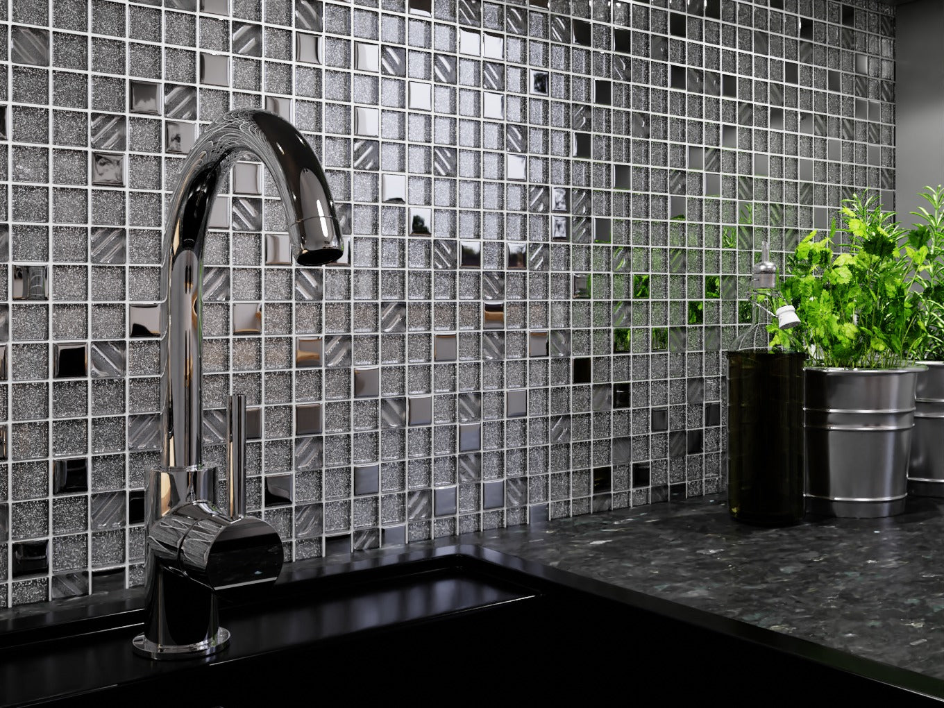 Mosaïque En Verre Bisazza Casa39 - Modèle Etoiles Nero, 2x2 Cm - Pour Salle De Bain, Cuisine, Piscine