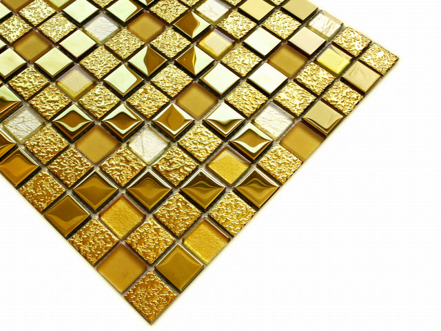 Glass mosaic on mesh for bathroom or kitchen 30 cm x 30 cm - Egyptian Gold