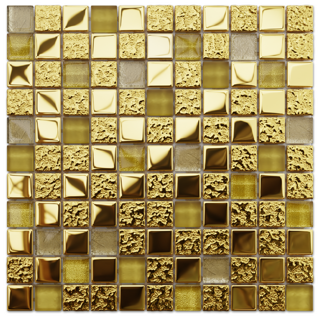 Glass mosaic on mesh for bathroom or kitchen 30 cm x 30 cm - Egyptian Gold