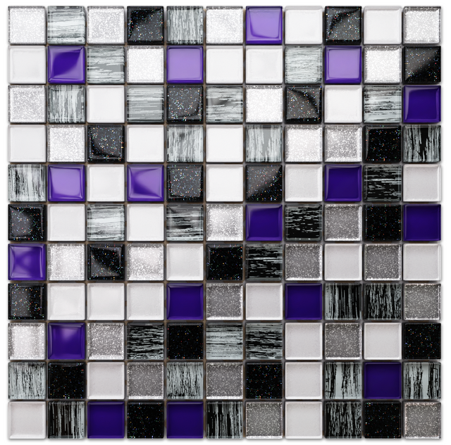 Mosaico in vetro su rete per bagno o cucina 30 x 30 cm - Violet valley